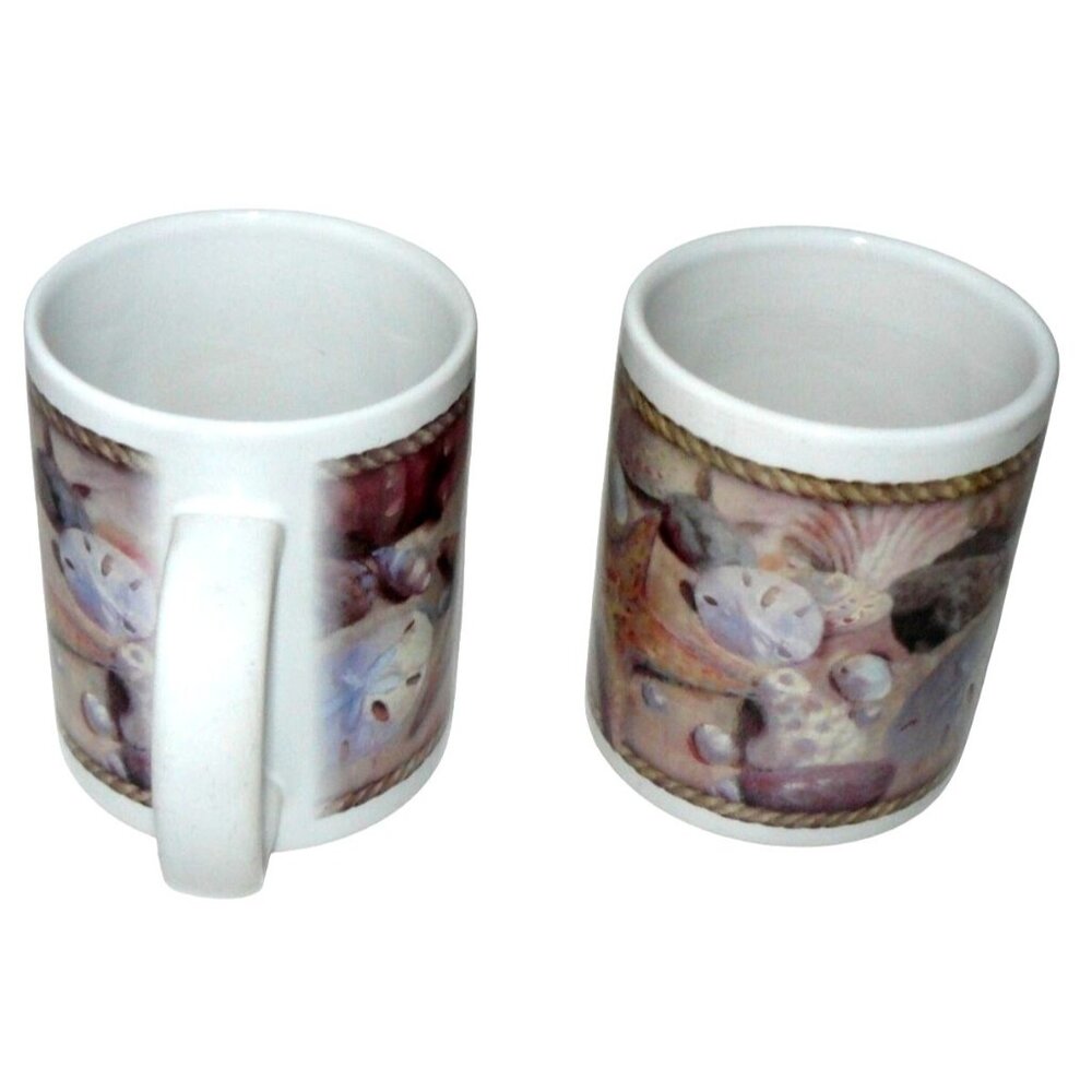 2 Coastal Shell & Starfish Ceramic Coffee Tea Mugs Cups Vintage Thirstystone